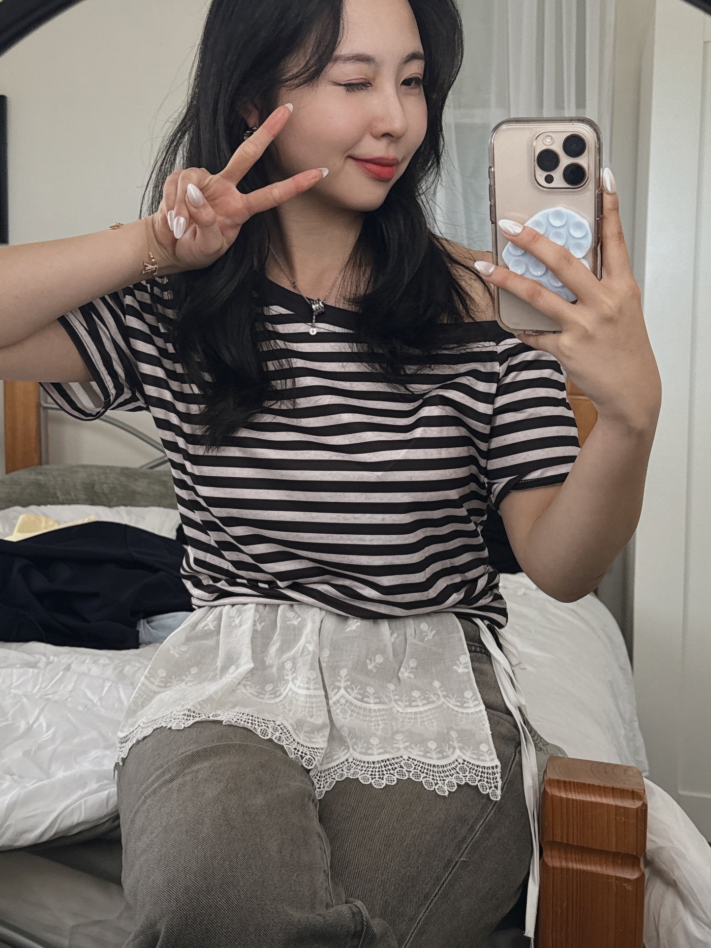 Off-shoulder Stripe Tee