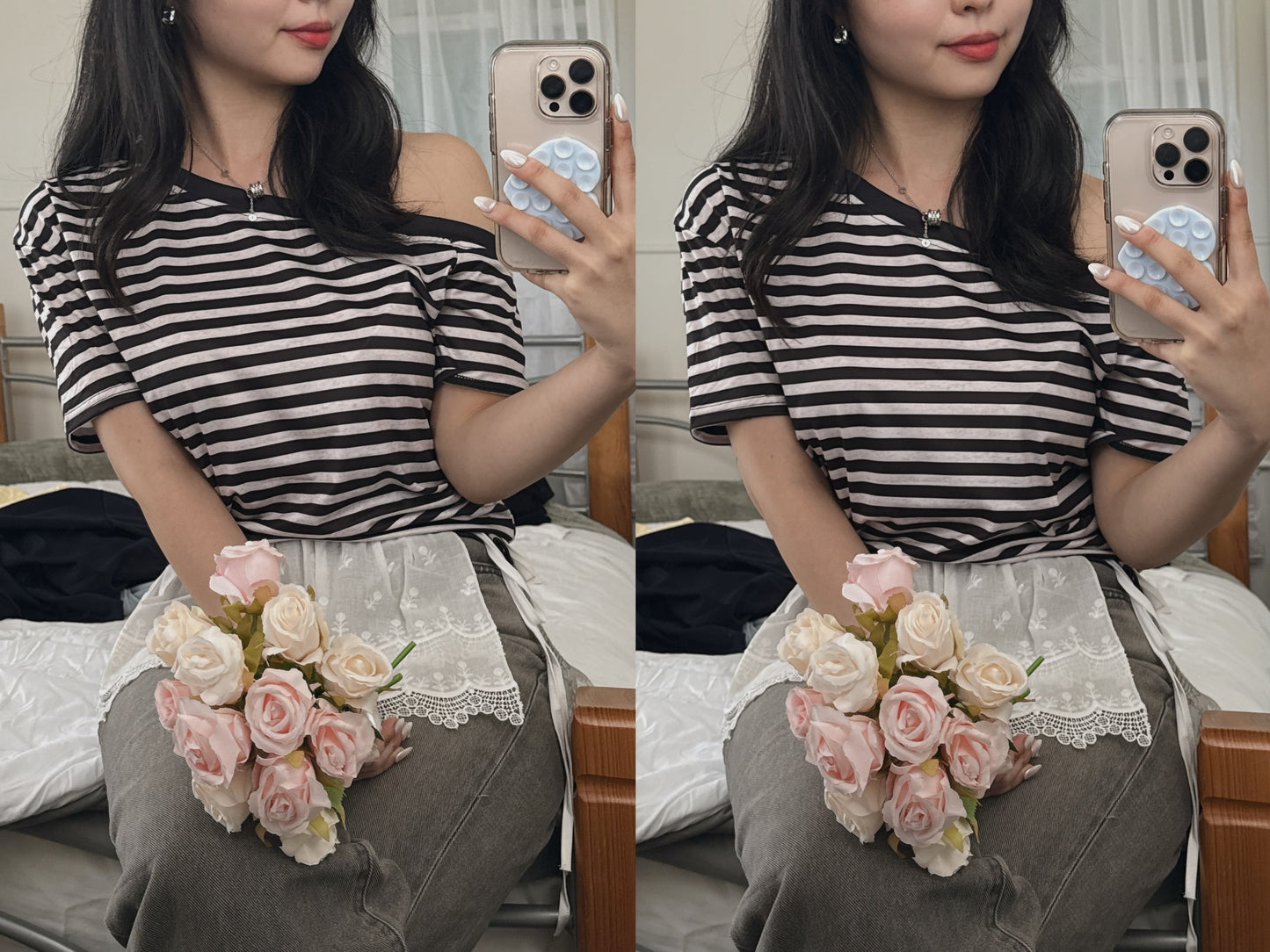 Off-shoulder Stripe Tee